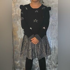 Design History Girls Black and Silver Knit Star Dress - Size 6 Years
